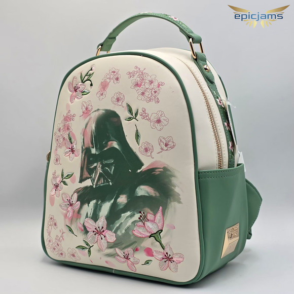 Star Wars Darth Vader Cherry Blossom Floral Green Pink Mini Backpack Bag New - Picture 3 of 8